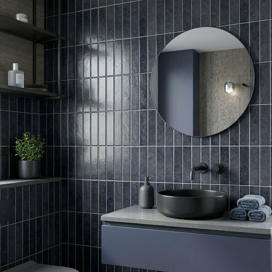 rinovim HIMARE Klebefliesen Anthrazit Bad – dunkles Anthrazit-Design im Badezimmer, spritzwassergeschützt & rückstandslos entfernbar, ideal für Mietwohnungen