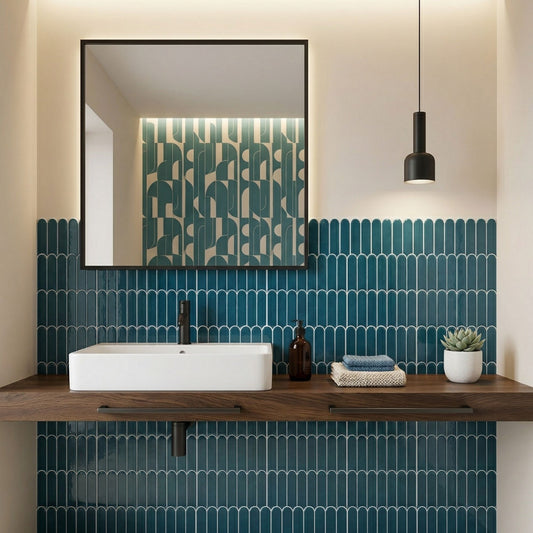 rinovim CALMA Klebefliesen Nachtblau Bad – tiefes Nachtblau im Badezimmer, spritzwassergeschützt & rückstandslos entfernbar, ideal für Mietwohnungen