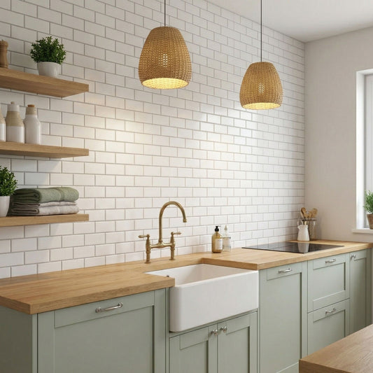 rinovim VELA Klebefliesen Reinweiß Küche – cleanes Reinweiß an der Küchenrückwand, selbstklebend & ohne Handwerker verlegt