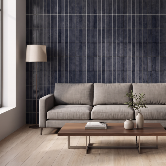 Wohnzimmer mit Akzentwand aus Klebefliesen