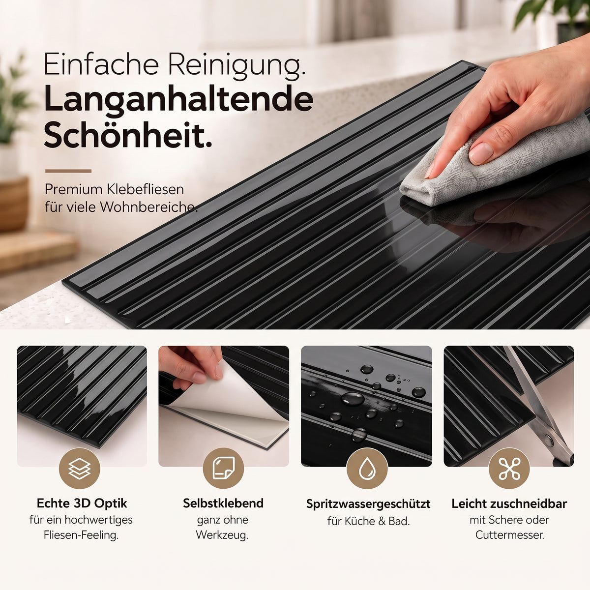 Amira Klebefliesen Tiefes Graphitschwarz – Eigenschaften