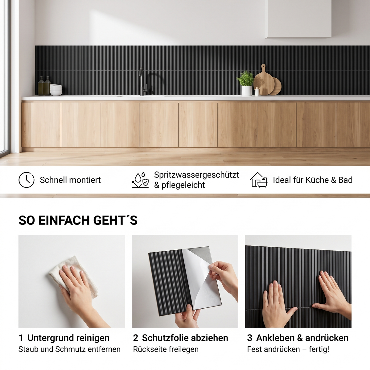 Amira Klebefliesen Tiefes Graphitschwarz – Vorteile