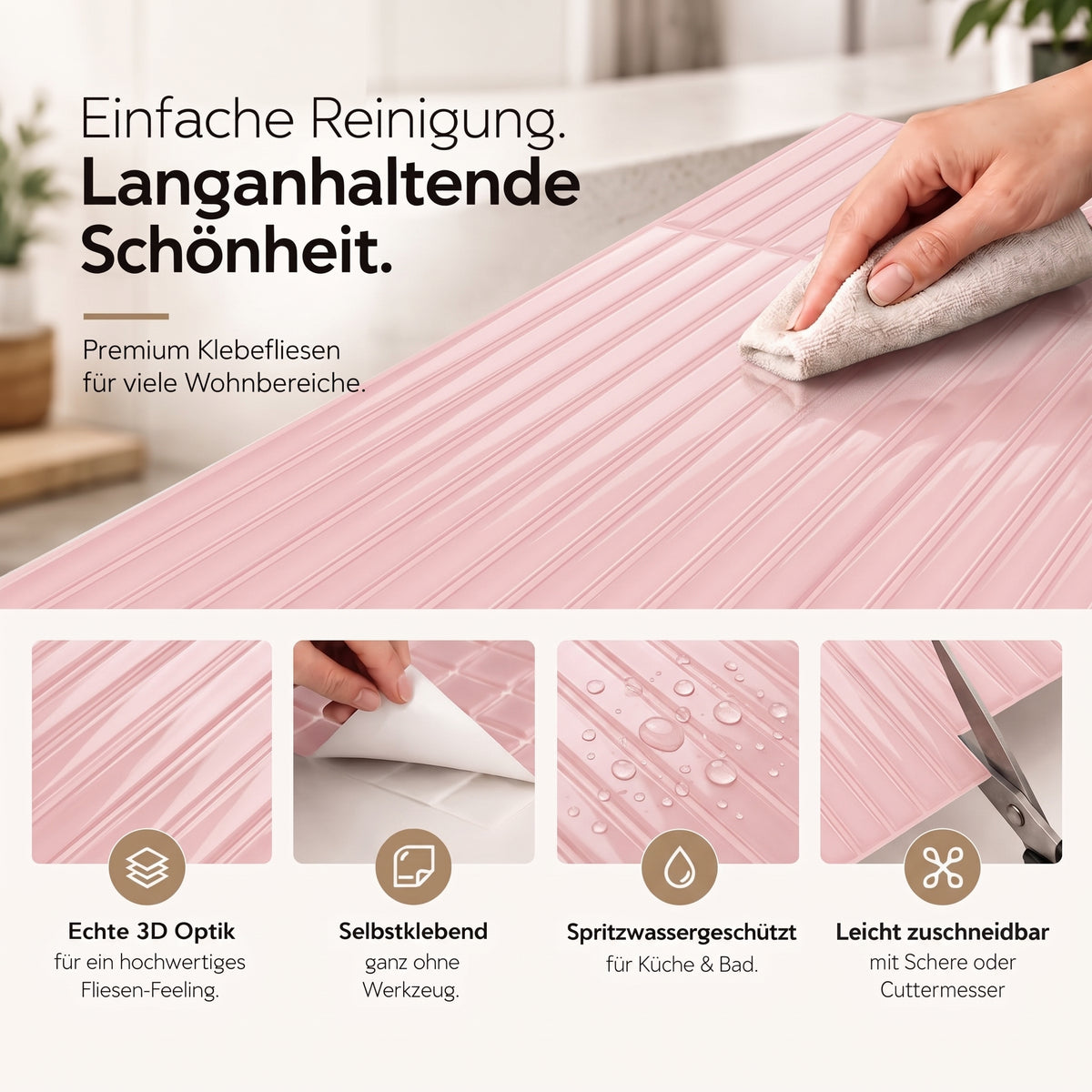 Amira Klebefliesen Zartes Puderrosé – Eigenschaften