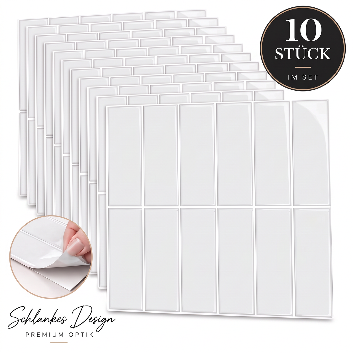 Aria Klebefliesen Sanftes Porzellanweiß – 10er-Set