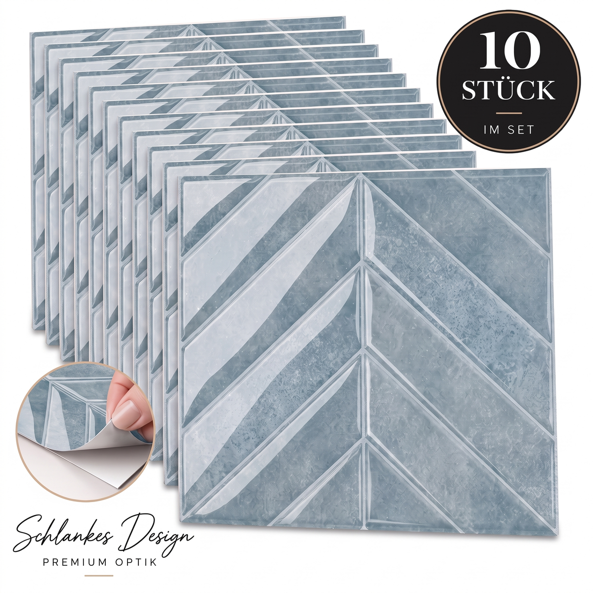 AXIOM Klebefliesen Gedämpftes Mineralblaugrau – 10er-Set