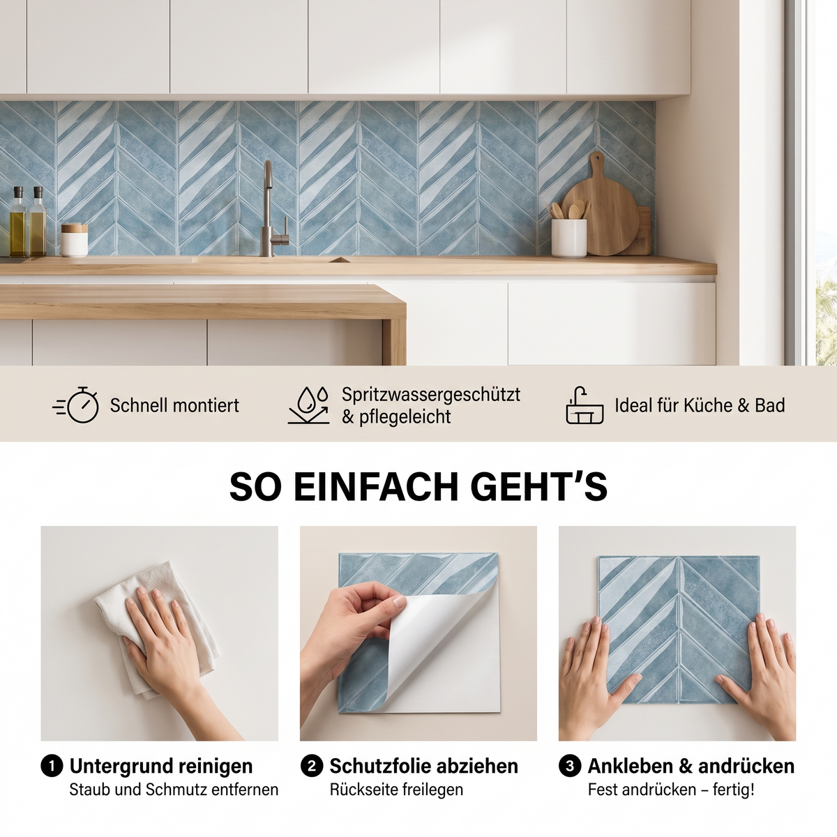AXIOM Klebefliesen Gedämpftes Mineralblaugrau – Vorteile