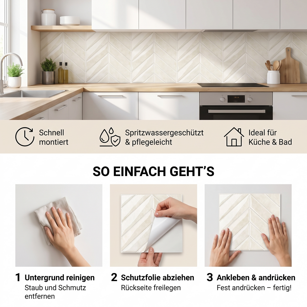 AXIOM Klebefliesen Warmes Elfenbein – Vorteile