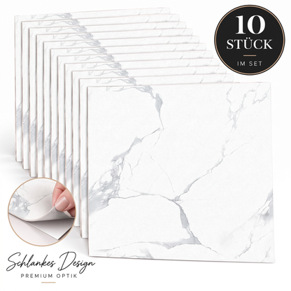 CARRARA Klebefliesen Marmorweiß – 10er-Set
