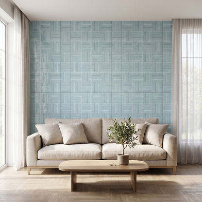 CYPRESS Klebefliesen Nebelblau im Wohnzimmer