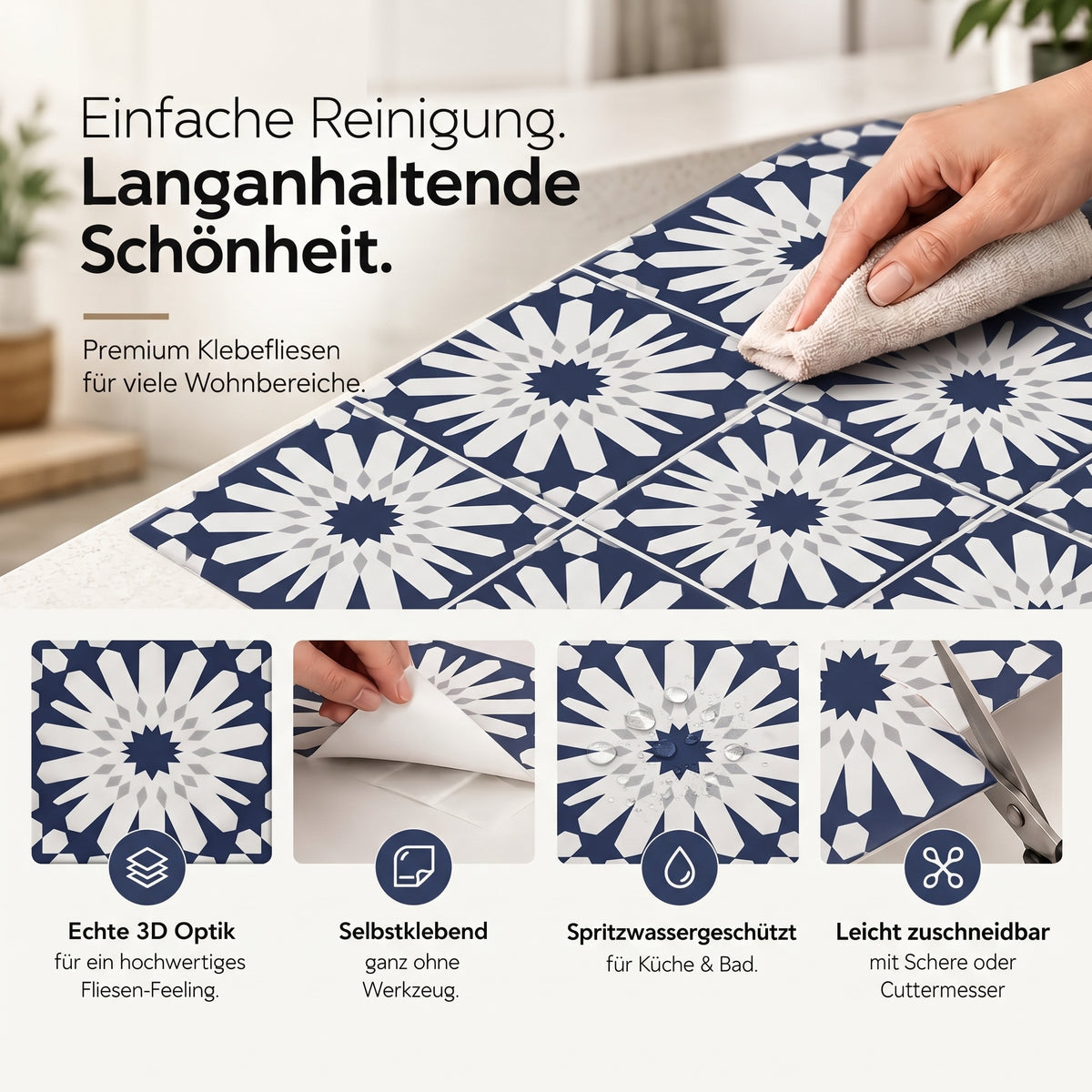 Decora Klebefliesen Marineblau-Weiß – Eigenschaften