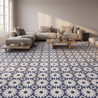 Decora Klebefliesen Marineblau-Weiß im Wohnzimmer