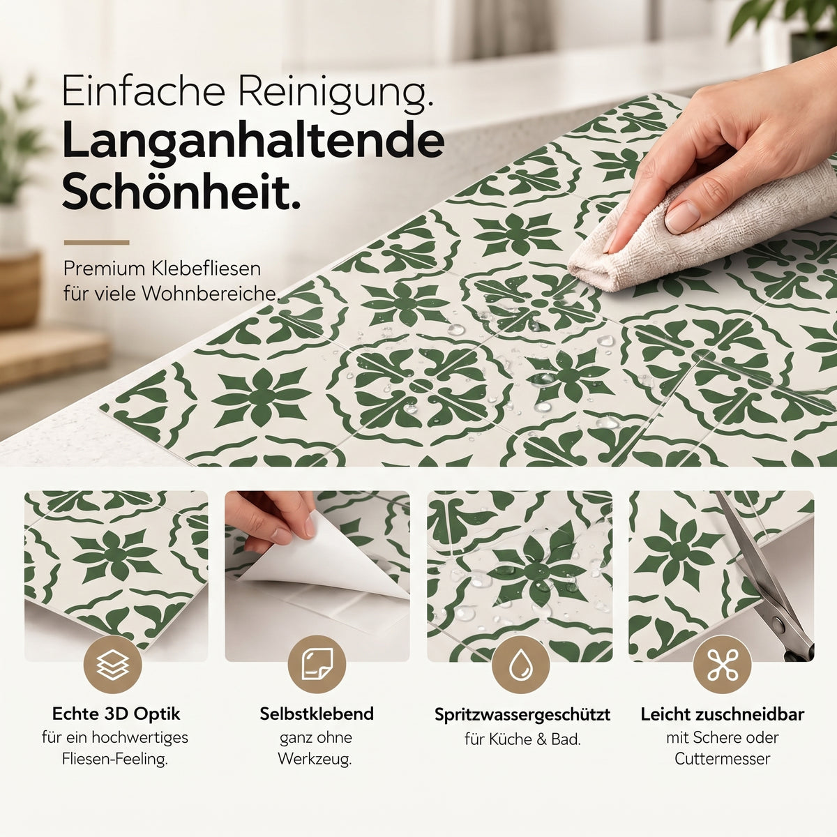 Decora Klebefliesen Salbeigrün-Weiß – Eigenschaften