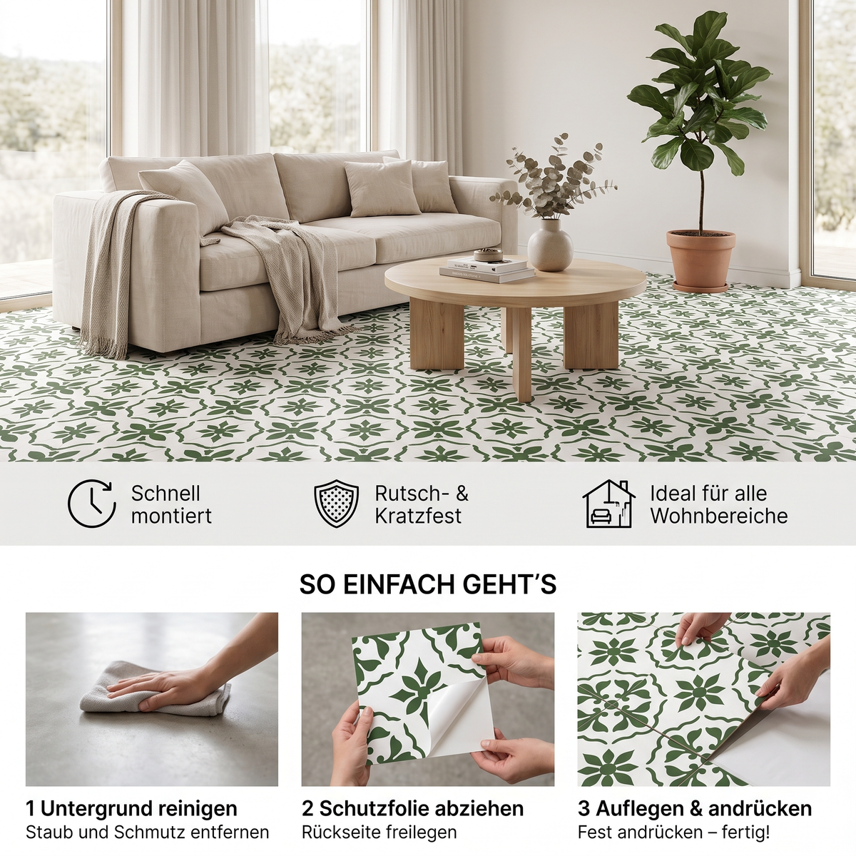Decora Klebefliesen Salbeigrün-Weiß – Vorteile