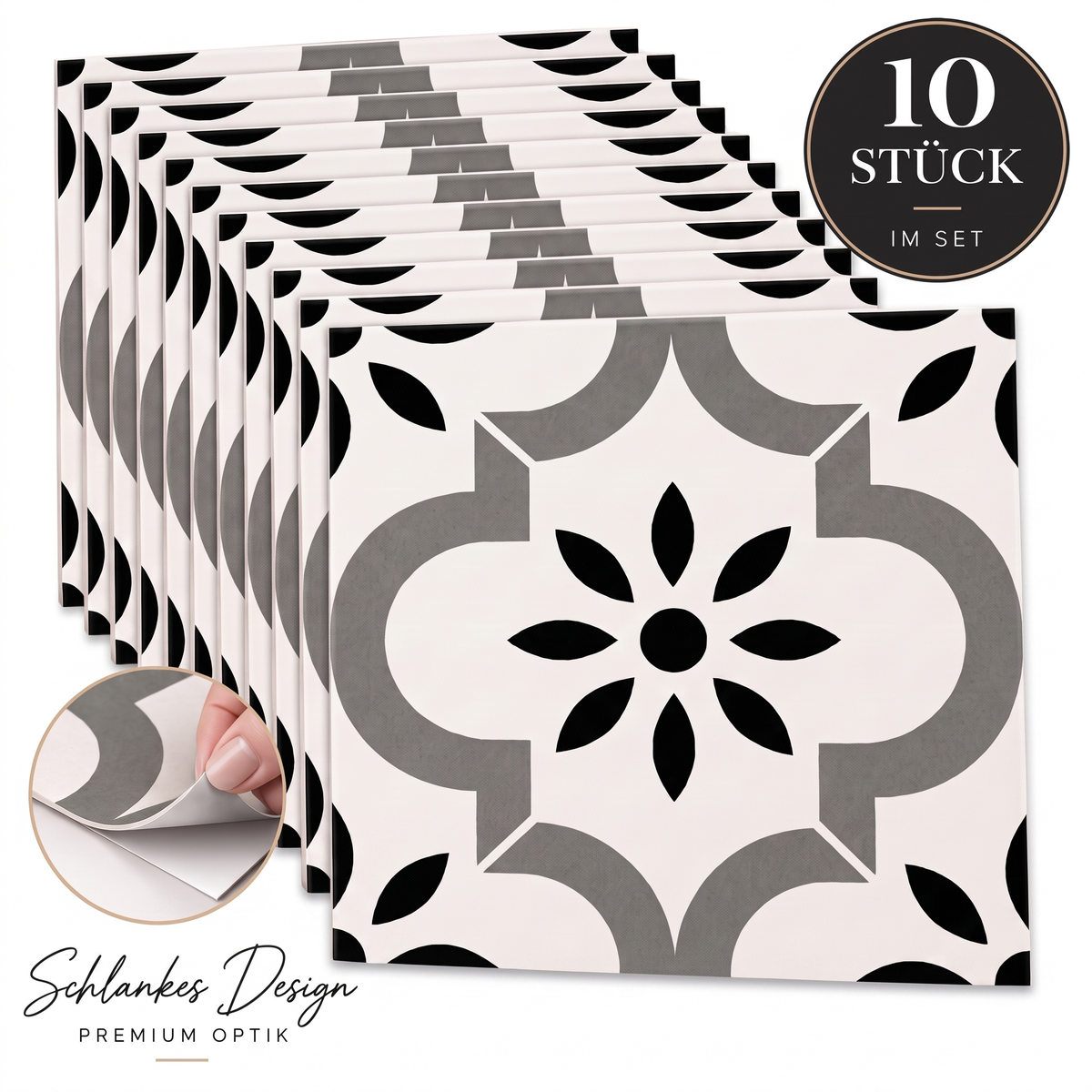 Decora Klebefliesen Schwarz-Weiß – 10er-Set