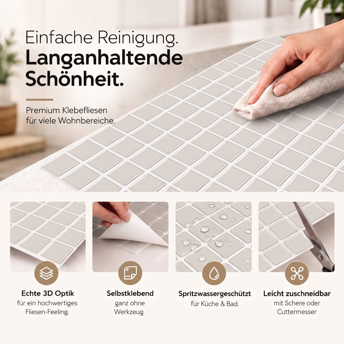 GEMMA Klebefliesen Helles Greige – Eigenschaften