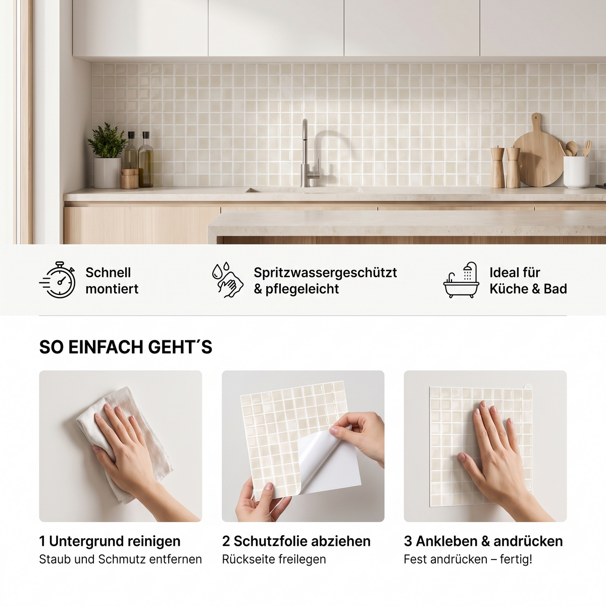 Gemma Klebefliesen Warmes Elfenbein – Vorteile