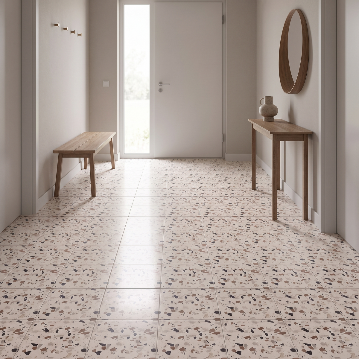 Granula Klebefliesen Creme-Terrazzo im Flur