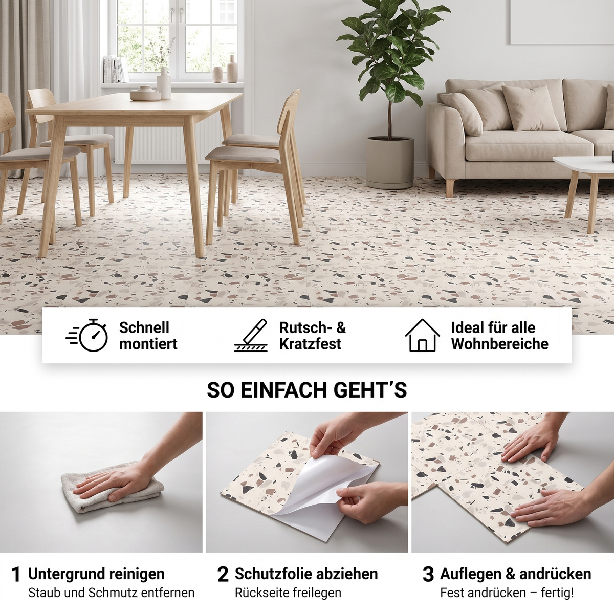 Granula Klebefliesen Creme-Terrazzo – Vorteile
