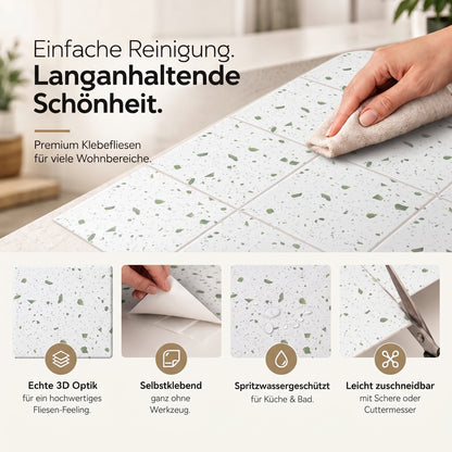 Granula Klebefliesen Weiß mit Grausprenkel – Eigenschaften