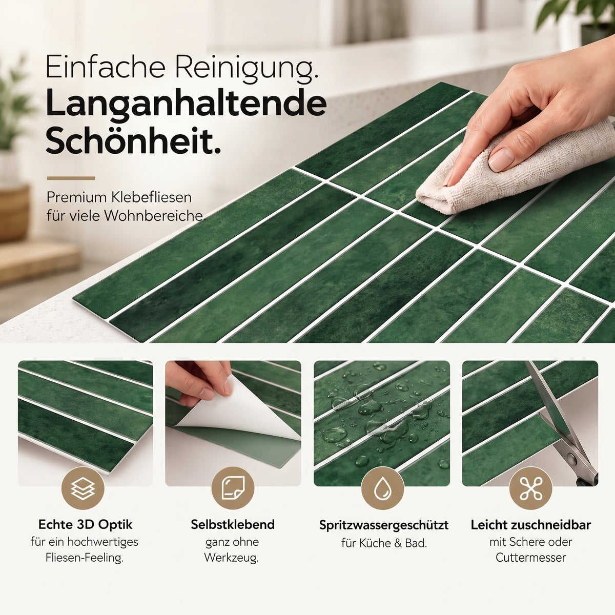 HIMARE Klebefliesen Gedämpftes Waldgrün – Eigenschaften