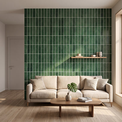 HIMARE Klebefliesen Gedämpftes Waldgrün im Wohnzimmer