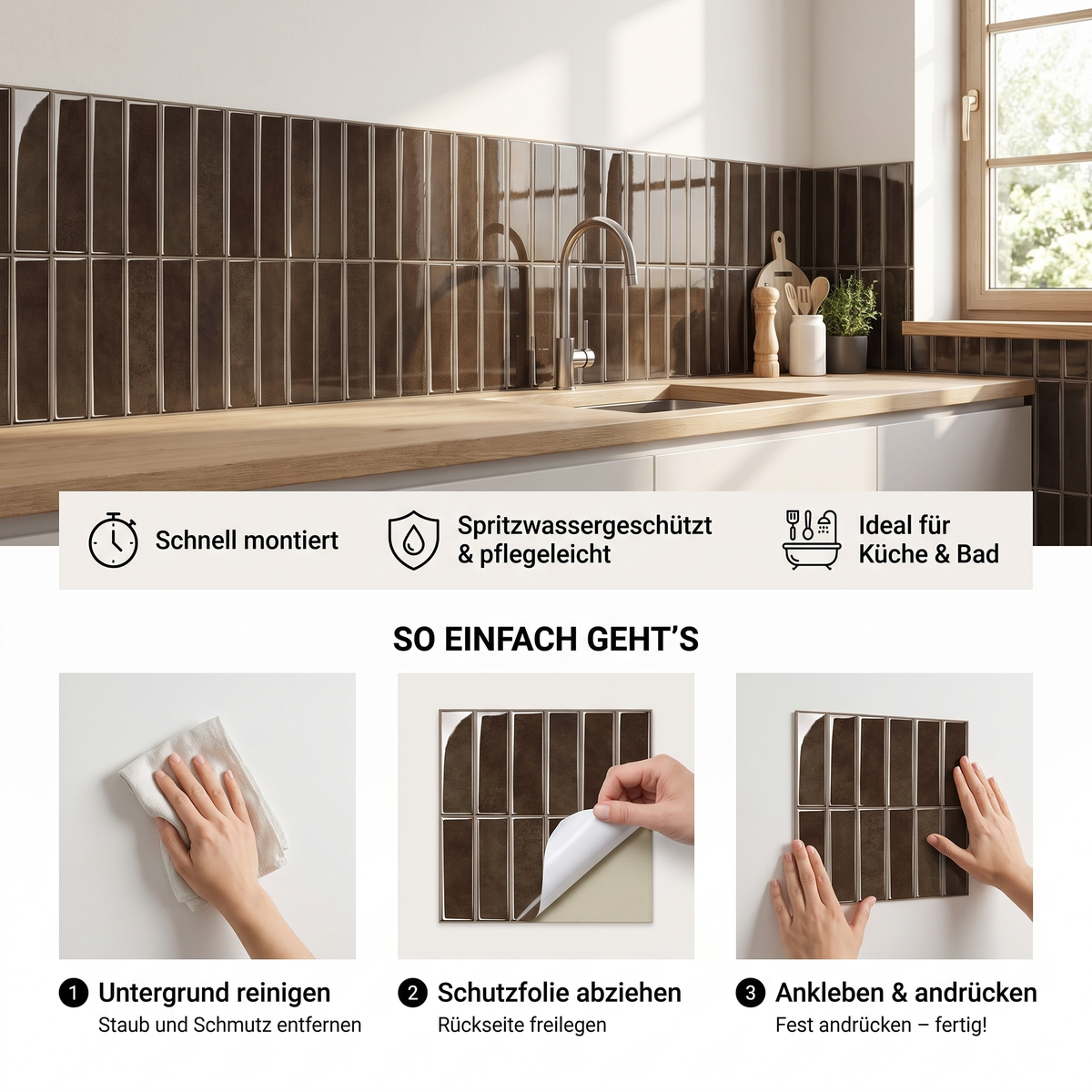 HIMARE Klebefliesen Tiefes Espresso-Braun – Vorteile