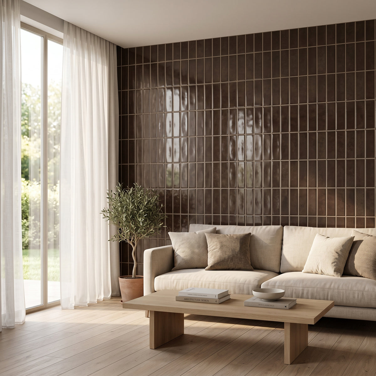 HIMARE Klebefliesen Tiefes Espresso-Braun im Wohnzimmer