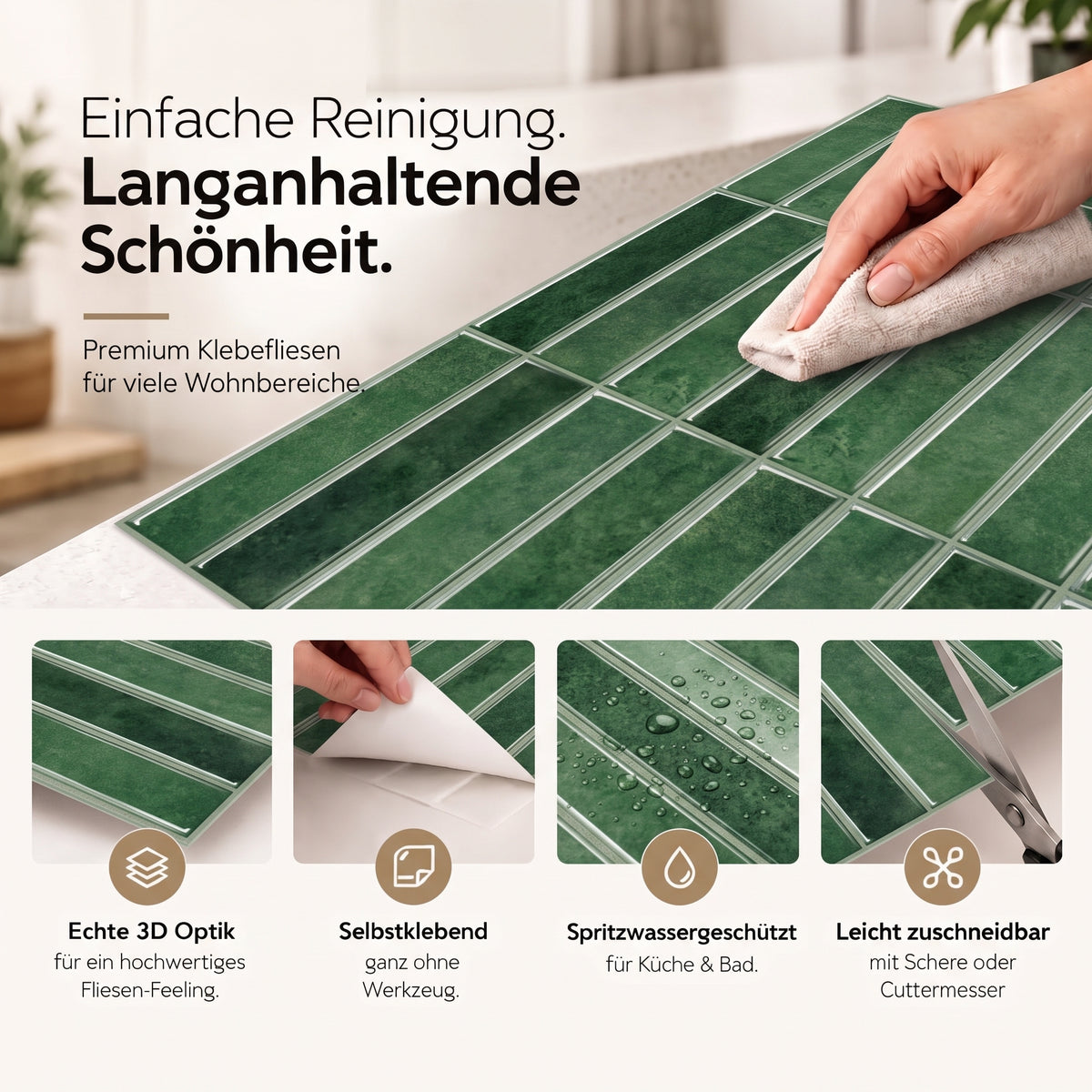 HIMARE Klebefliesen Tiefes Smaragdgrün – Eigenschaften