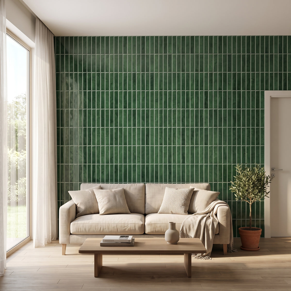 HIMARE Klebefliesen Tiefes Smaragdgrün im Wohnzimmer