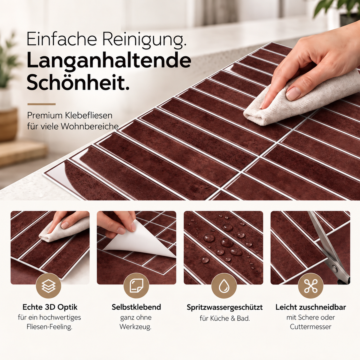 HIMARE Klebefliesen Warmes Ziegelrot – Eigenschaften