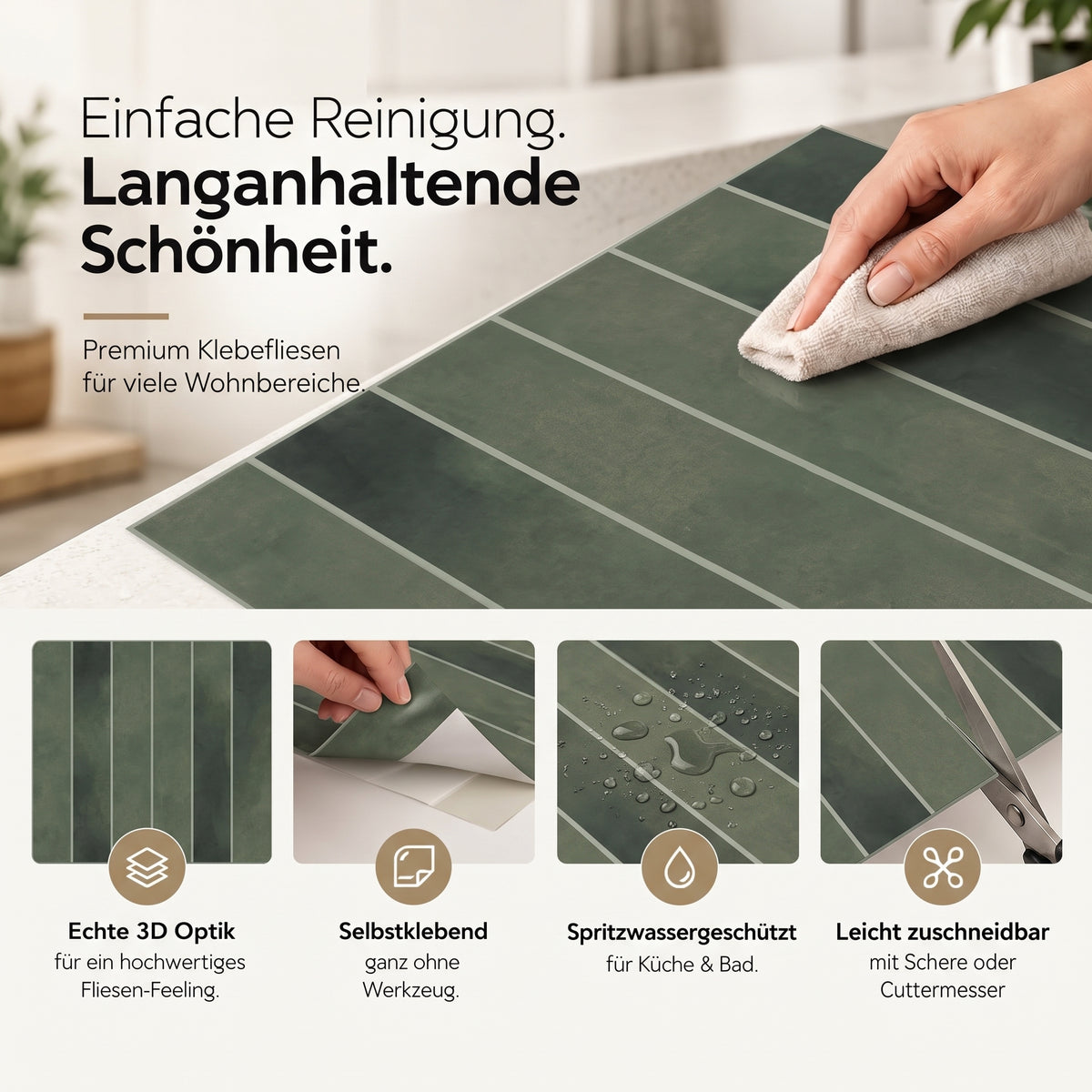 Lento Klebefliesen Tiefes Moosgrün – Eigenschaften
