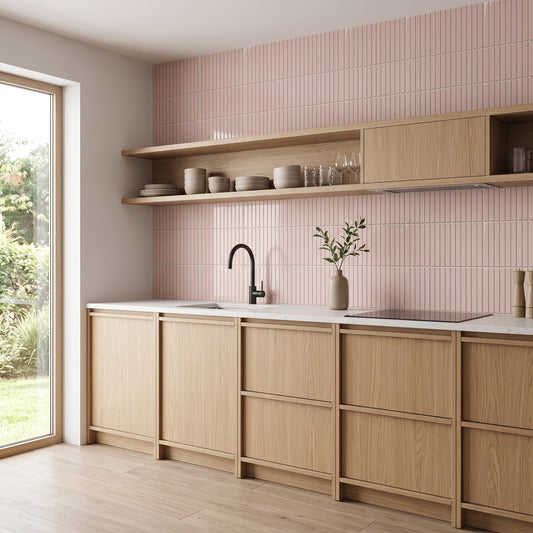 Linea Klebefliesen Zartes Rosébeige in der Küche
