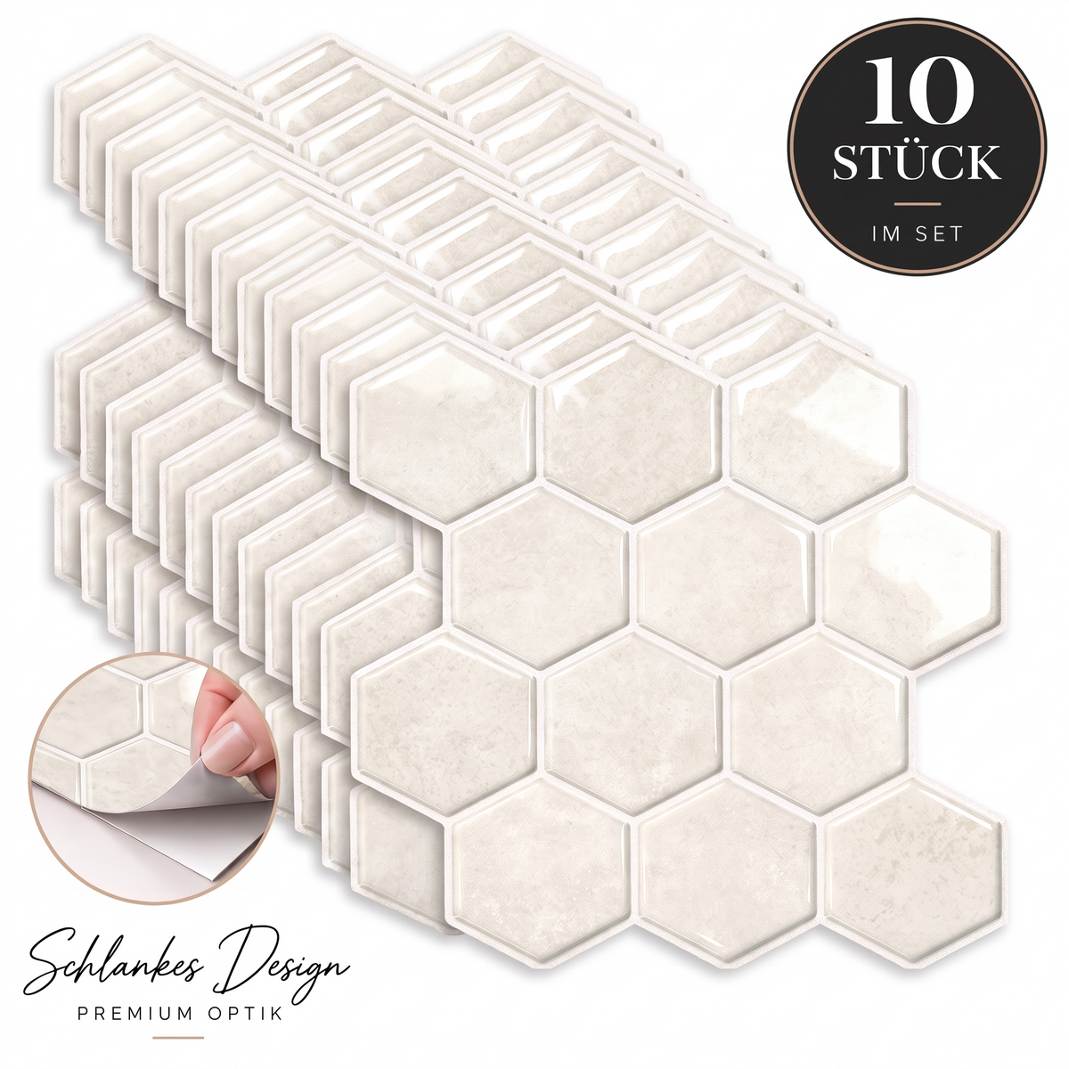 Orbis Klebefliesen Helles Elfenbein – 10er-Set