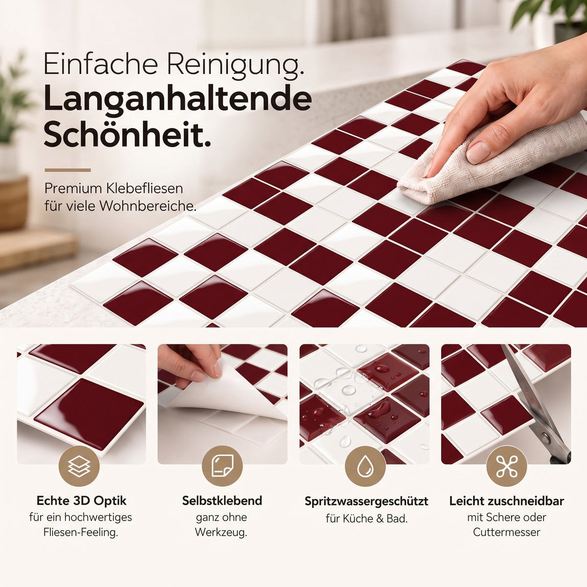 Prism Klebefliesen Bordeaux-Creme – Eigenschaften