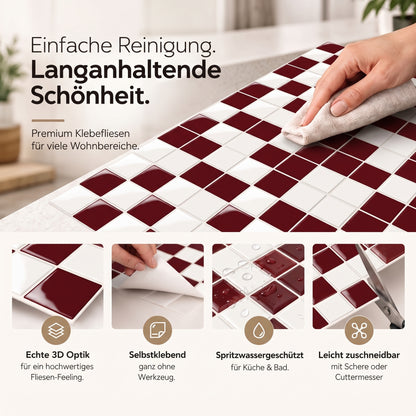 Prism Klebefliesen Bordeaux-Creme – Eigenschaften
