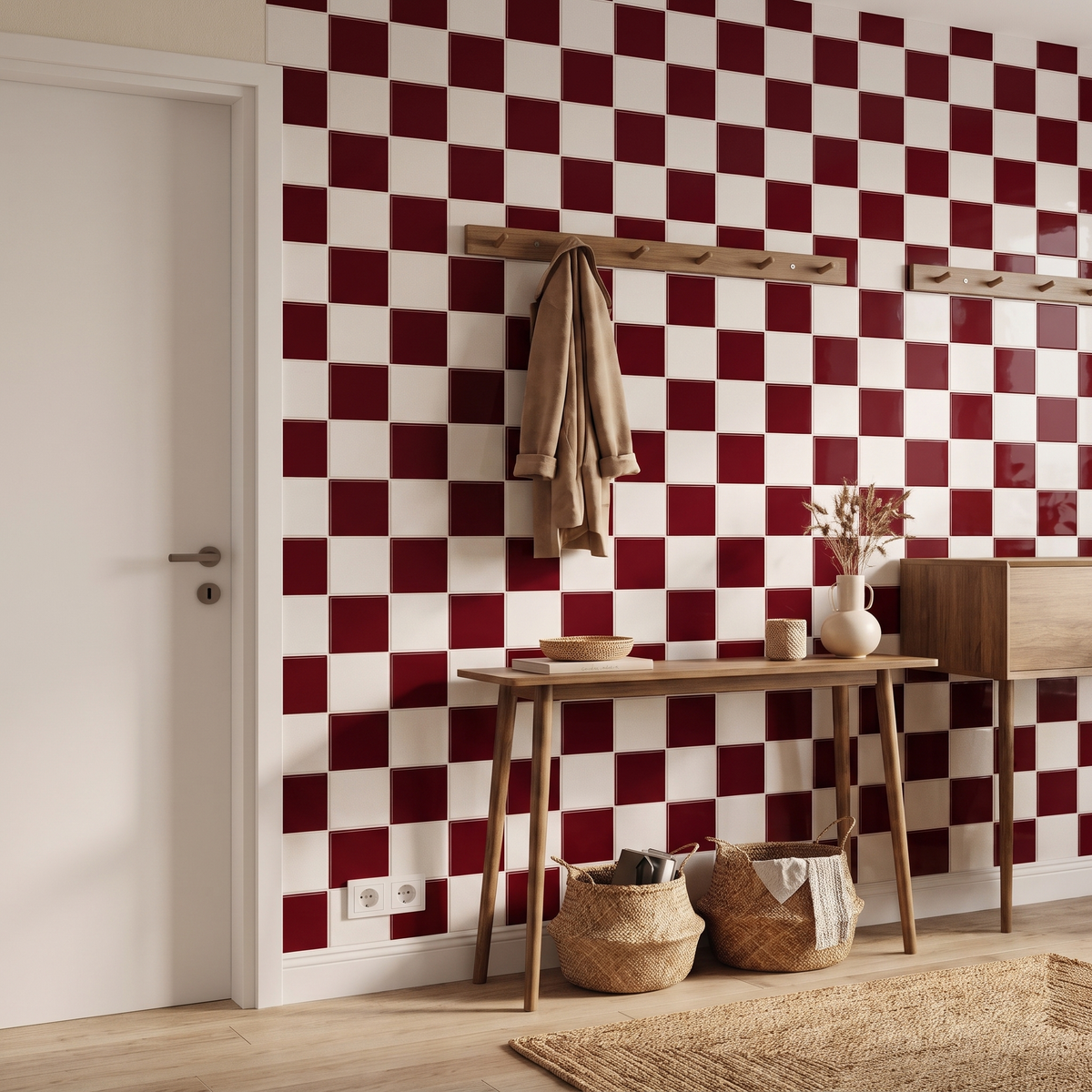 Prism Klebefliesen Bordeaux-Creme im Flur
