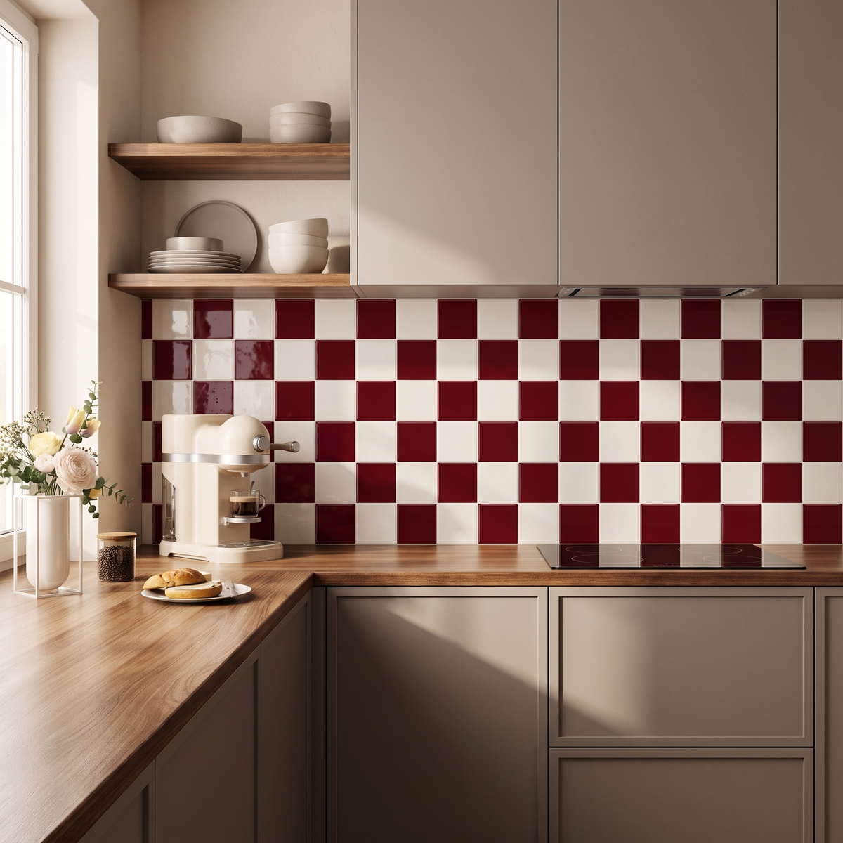 Prism Klebefliesen Bordeaux-Creme in der Küche
