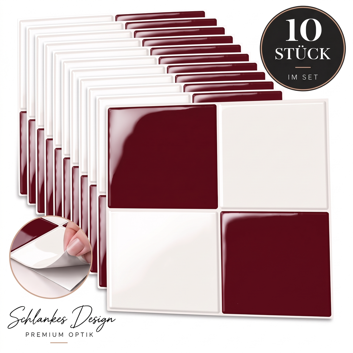 Prism Klebefliesen Bordeaux-Creme – 10er-Set