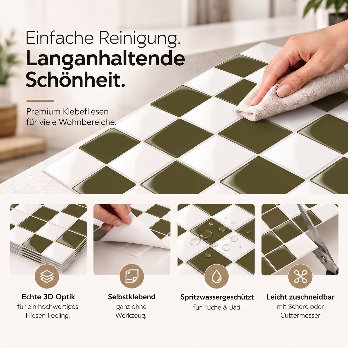 Prism Klebefliesen Oliv-Creme – Eigenschaften