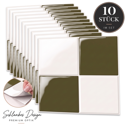 Prism Klebefliesen Oliv-Creme – 10er-Set