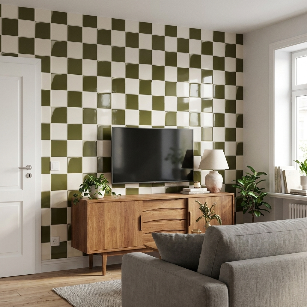 Prism Klebefliesen Oliv-Creme im Wohnzimmer