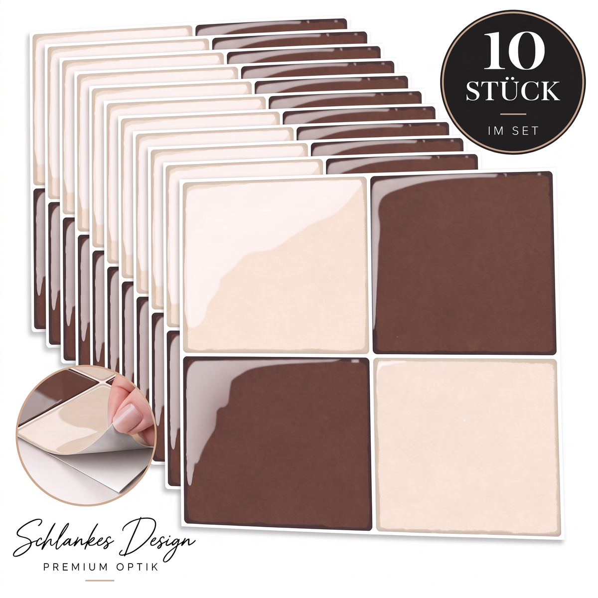 Prism Klebefliesen Terrakotta-Creme – 10er-Set