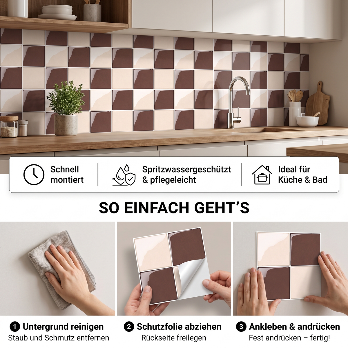Prism Klebefliesen Terrakotta-Creme – Vorteile