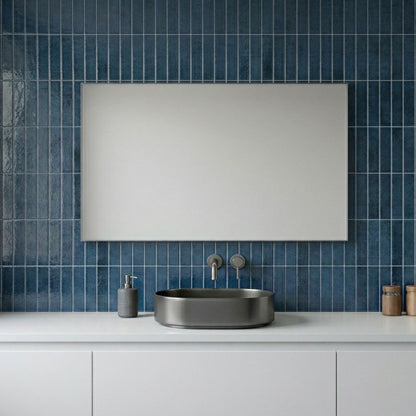 rinovim HIMARE Klebefliesen Marineblau Bad – sattes Marineblau im Badezimmer, spritzwassergeschützt & rückstandslos entfernbar, ideal für Mietwohnungen