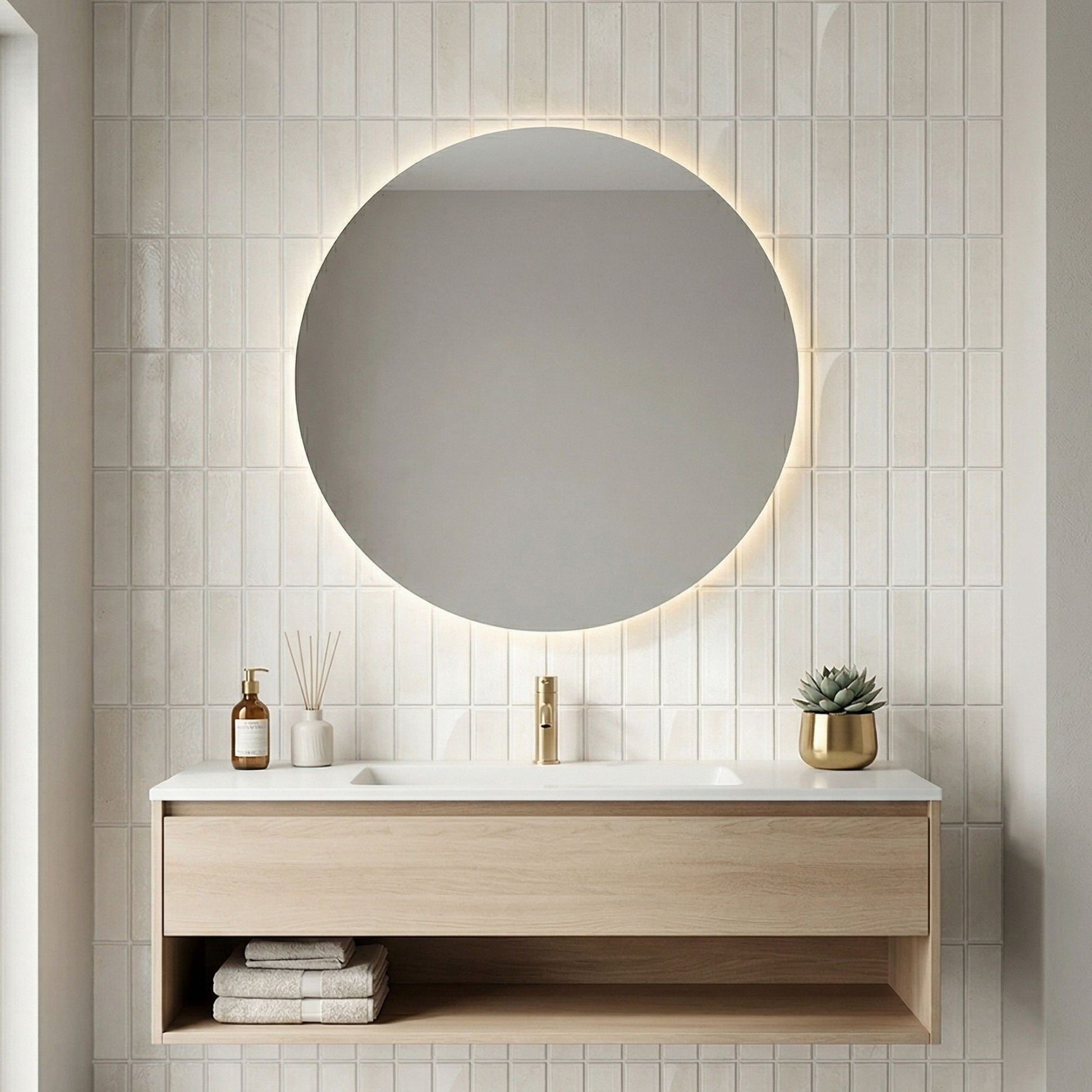 rinovim LUMA Klebefliesen Elfenbein Bad – warmes Elfenbein-Design im Badezimmer, spritzwassergeschützt & rückstandslos entfernbar, ideal für Mietwohnungen