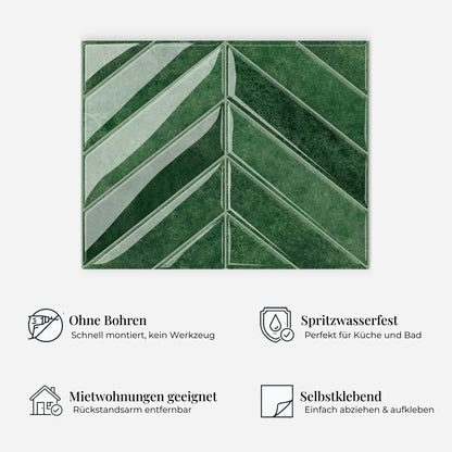 rinovim ALBA Moosgrün Klebefliesen Vorteile – ohne Renovierung, rückstandslos entfernbar, spritzwassergeschützt, für Küche & Bad