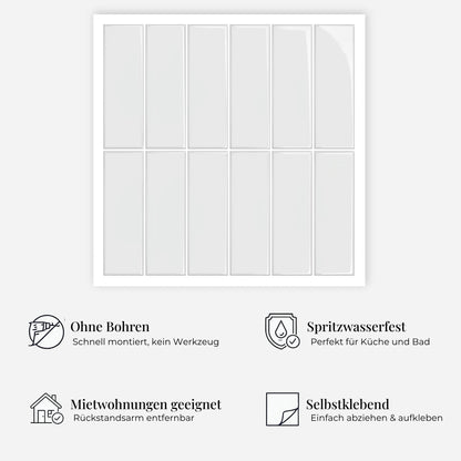 rinovim ARIA Reinweiß Klebefliesen Vorteile – ohne Renovierung, rückstandslos entfernbar, spritzwassergeschützt, für Küche & Bad