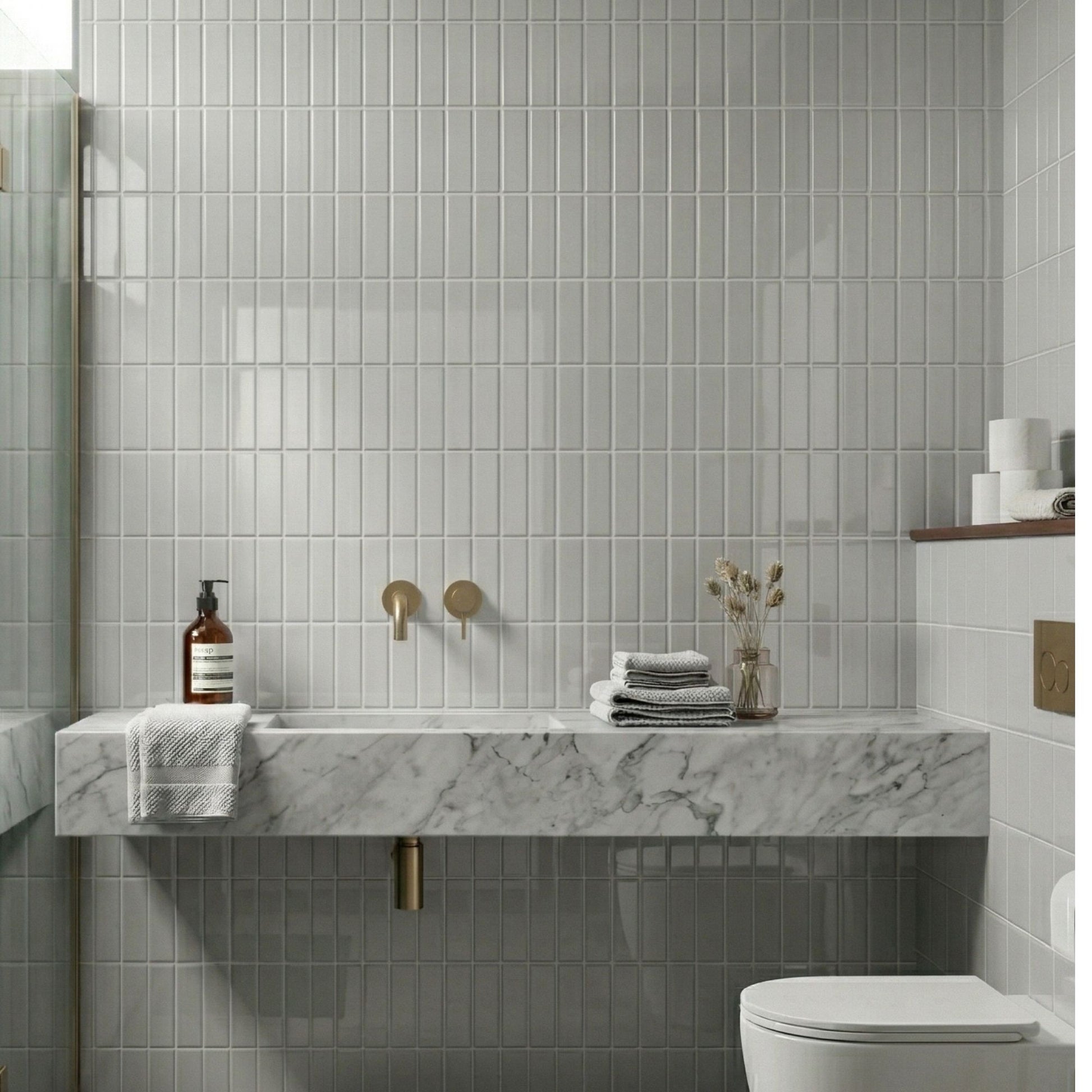 rinovim ARIA Klebefliesen Reinweiß Bad – cleanes Reinweiß mit feiner Struktur im Badezimmer, spritzwassergeschützt & rückstandslos entfernbar, ideal für Mietwohnungen