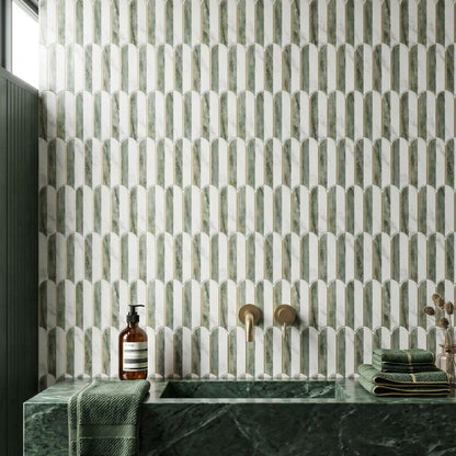 rinovim FORMA Klebefliesen Marmor Grün Bad – grüne Marmoroptik mit Muster im Badezimmer, spritzwassergeschützt & rückstandslos entfernbar, ideal für Mietwohnungen