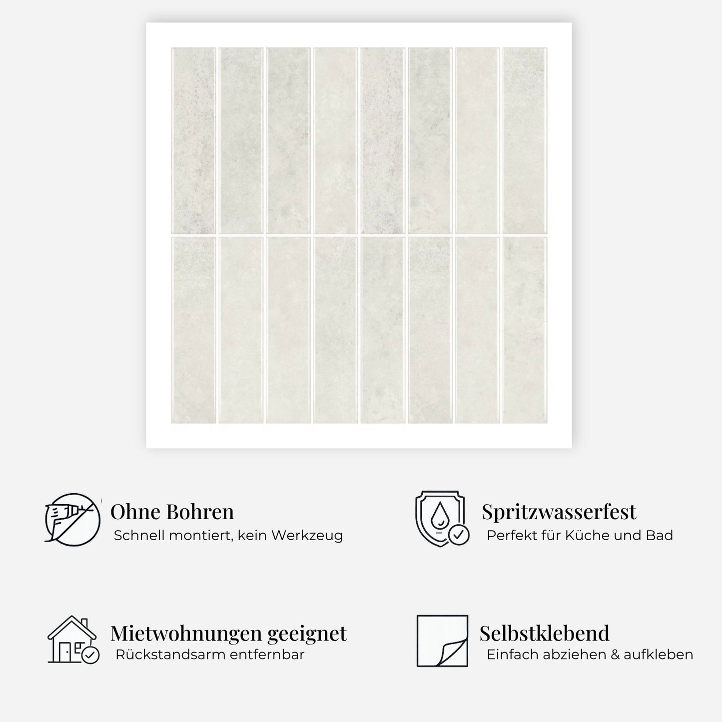 rinovim HIMARE Elfenbein Klebefliesen Vorteile – ohne Renovierung, rückstandslos entfernbar, spritzwassergeschützt, für Küche & Bad